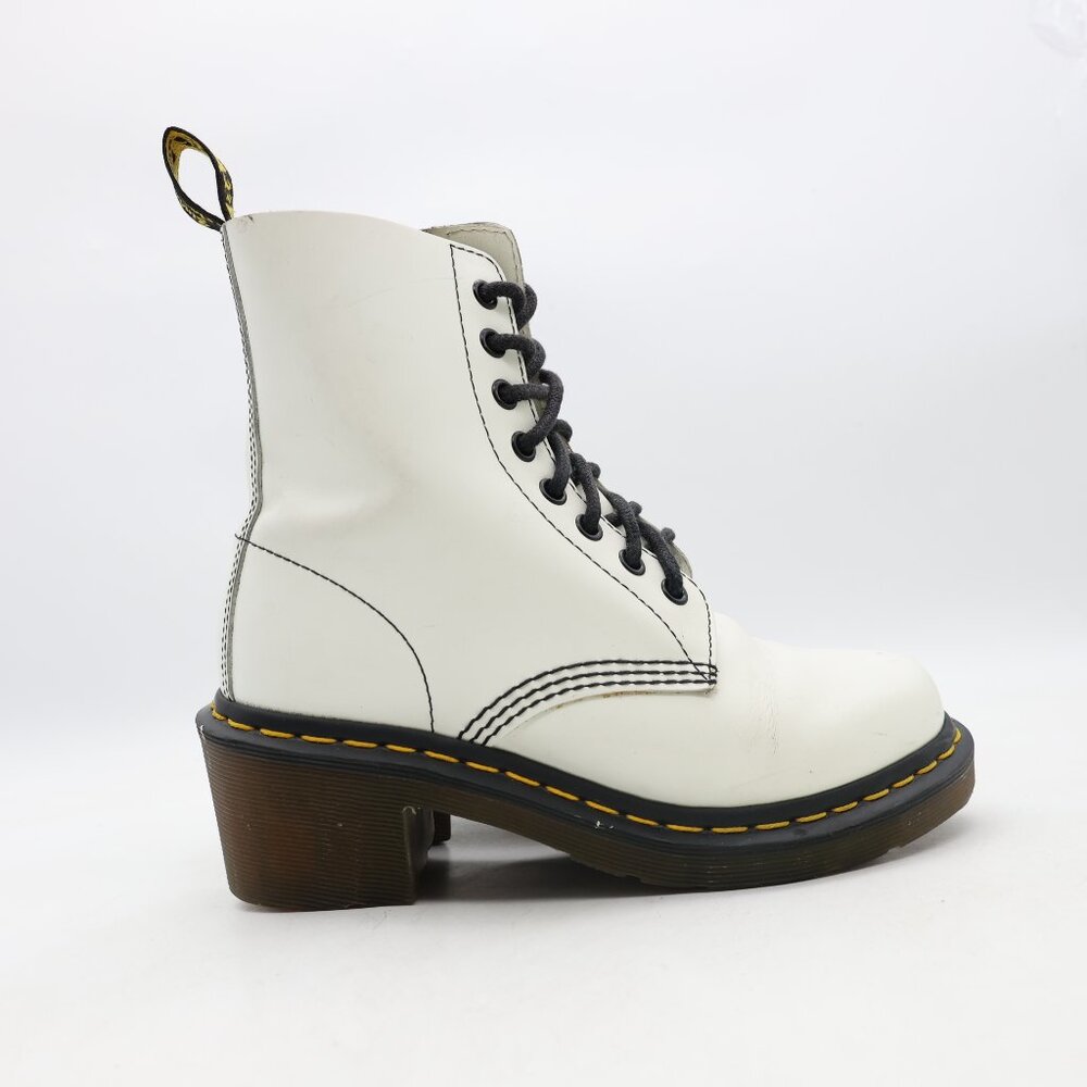 Doc Dr. Martens Clemency Boots Women's 6 White Leather Lace Up Chunky Heel Shoes - Picture 1 of 11